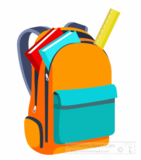 books ruler inside open school backpack clipart